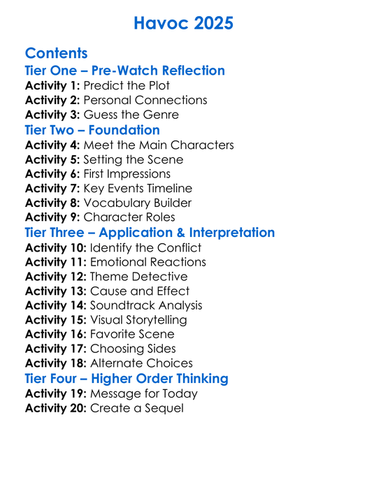 Havoc 2025 Worksheet Activity Booklet