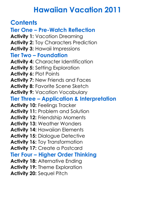 Hawaiian Vacation 2011 Worksheet Activity Booklet