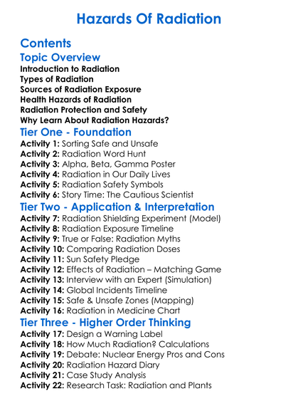 Hazards Of Radiation Worksheet Activity Booklet