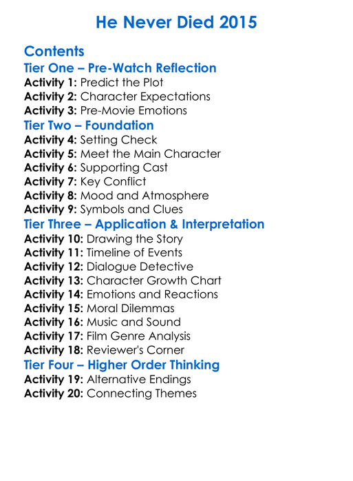 He Never Died 2015 Worksheet Activity Booklet
