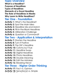 Headline Creation Worksheet Activity Booklet