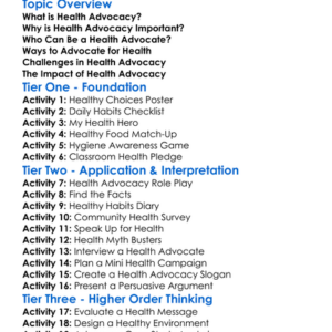 Health Advocacy Worksheet Activity Booklet