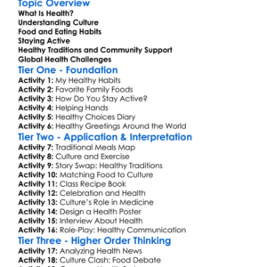 Health And Culture Worksheet Activity Booklet