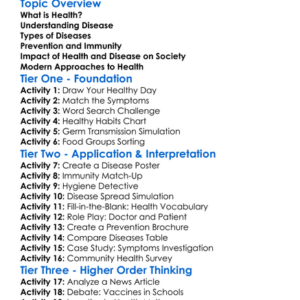 Health And Disease Concepts Worksheet Activity Booklet