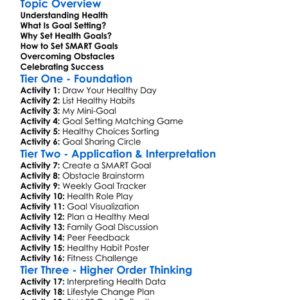 Health And Goal Setting Worksheet Activity Booklet
