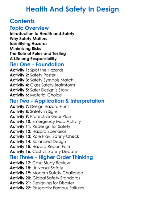 Health And Safety In Design Worksheet Activity Booklet