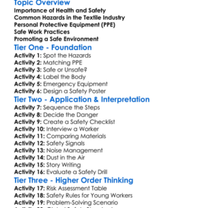 Health And Safety In Textile Work Worksheet Activity Booklet