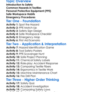 Health And Safety In Textiles Worksheet Activity Booklet
