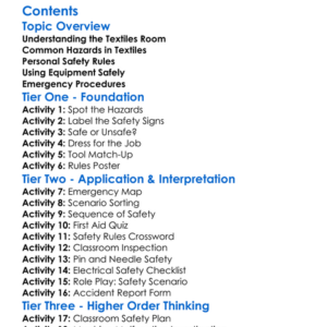 Health And Safety In The Textiles Room Worksheet Activity Booklet