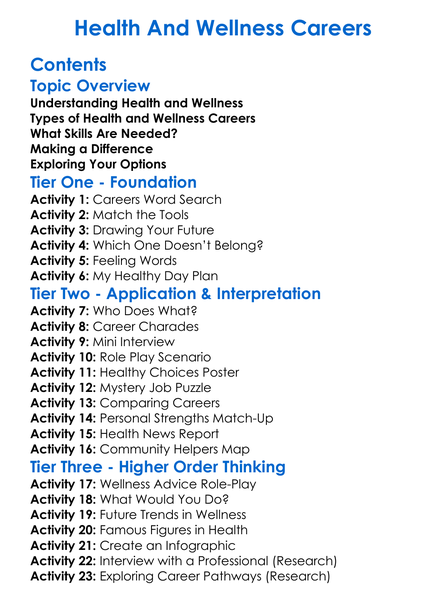 Health And Wellness Careers Worksheet Activity Booklet