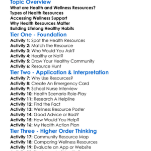 Health And Wellness Resources Worksheet Activity Booklet