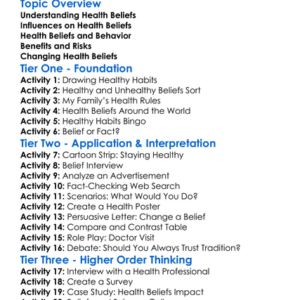 Health Beliefs Worksheet Activity Booklet