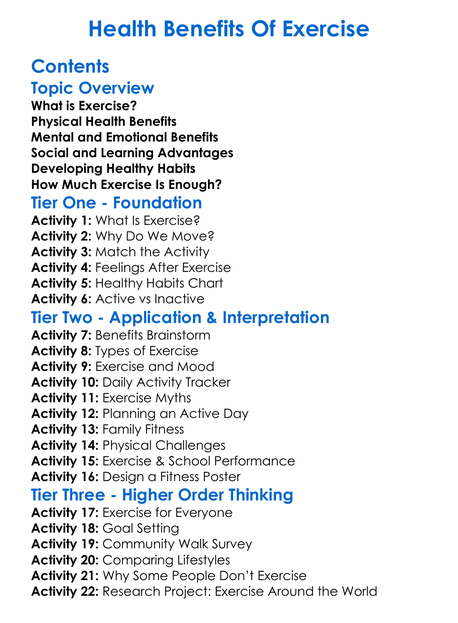 Health Benefits Of Exercise Worksheet Activity Booklet