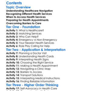 Health Care Navigation And Accessing Services Worksheet Activity Booklet