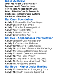 Health Care Systems And Services Worksheet Activity Booklet