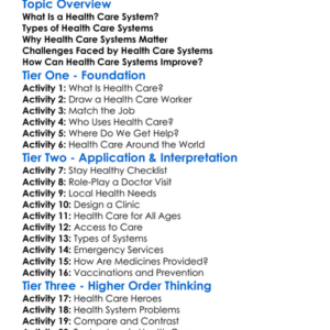 Health Care Systems Worksheet Activity Booklet