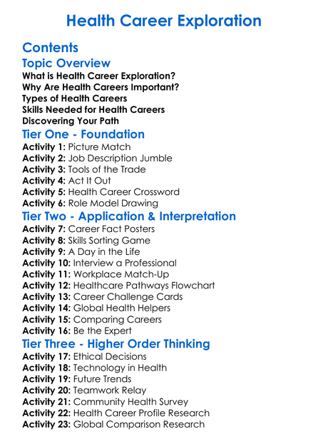 Health Career Exploration Worksheet Activity Booklet