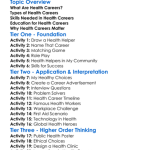 Health Careers Worksheet Activity Booklet