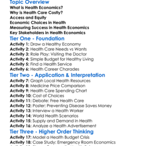 Health Economics Worksheet Activity Booklet