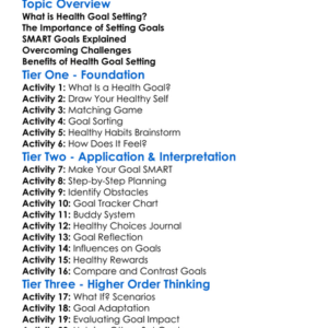 Health Goal Setting Worksheet Activity Booklet