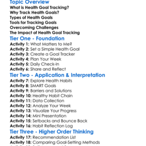 Health Goal Tracking Worksheet Activity Booklet