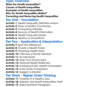 Health Inequalities Worksheet Activity Booklet