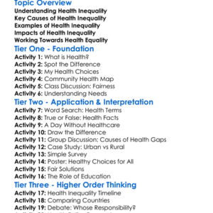 Health Inequality Worksheet Activity Booklet