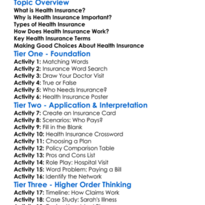 Health Insurance Basics Worksheet Activity Booklet