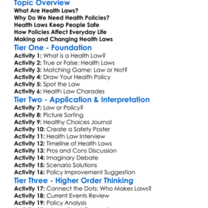 Health Laws And Policies Worksheet Activity Booklet