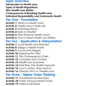 Health Laws And Regulations Worksheet Activity Booklet