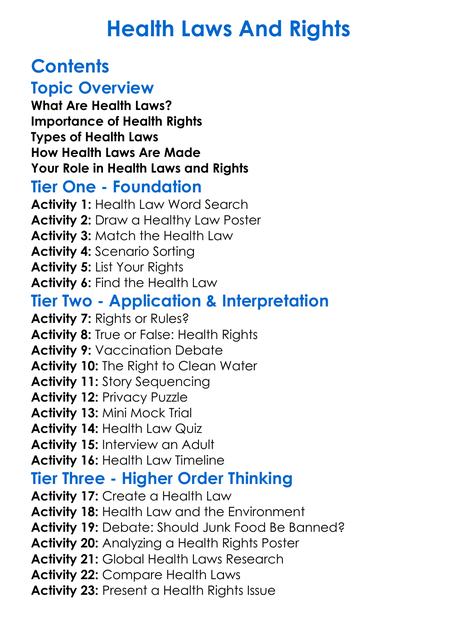 Health Laws And Rights Worksheet Activity Booklet