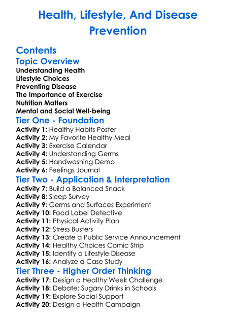 Health Lifestyle And Disease Prevention Worksheet Activity Booklet