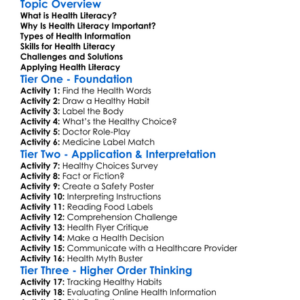 Health Literacy Skills Worksheet Activity Booklet