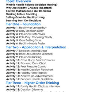 Health-Related Decision Making Worksheet Activity Booklet