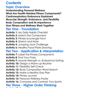 Health-Related Fitness Components And Personal Wellness Worksheet Activity Booklet