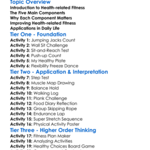 Health-Related Fitness Components Worksheet Activity Booklet