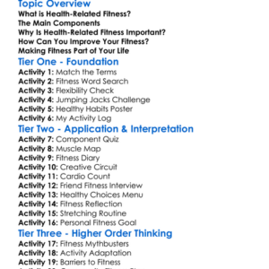 Health-Related Fitness Concepts Worksheet Activity Booklet
