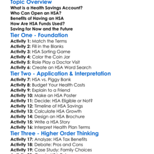 Health Savings Accounts Worksheet Activity Booklet