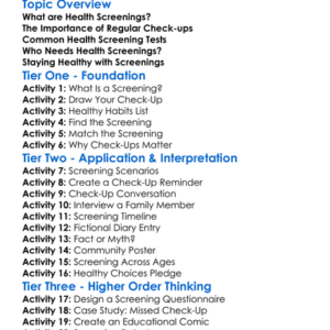 Health Screening And Check-Ups Worksheet Activity Booklet