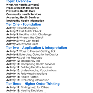 Health Services And Resources Worksheet Activity Booklet