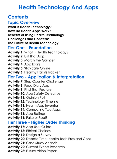 Health Technology And Apps Worksheet Activity Booklet