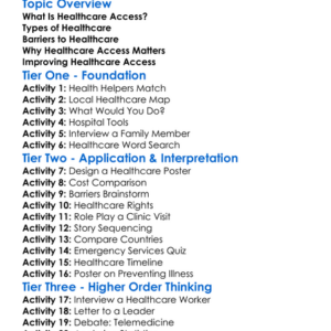 Healthcare Access Worksheet Activity Booklet