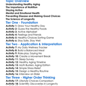 Healthy Aging And Longevity Worksheet Activity Booklet