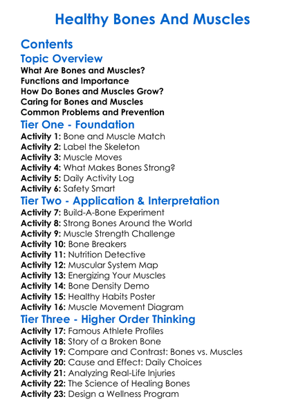 Healthy Bones And Muscles Worksheet Activity Booklet
