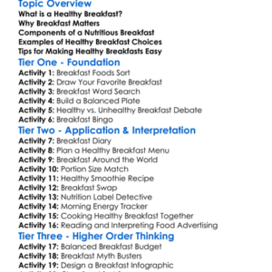 Healthy Breakfast Choices Worksheet Activity Booklet