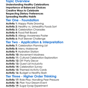 Healthy Celebrations And Events Worksheet Activity Booklet