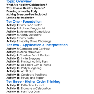 Healthy Celebrations And Parties Worksheet Activity Booklet