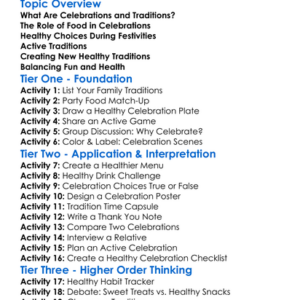 Healthy Celebrations And Traditions Worksheet Activity Booklet