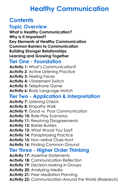 Healthy Communication Worksheet Activity Booklet