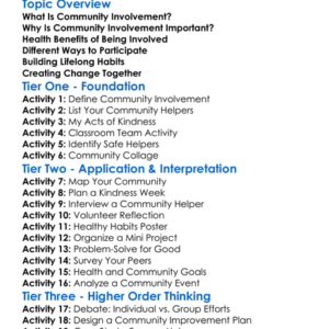 Healthy Community Involvement Worksheet Activity Booklet